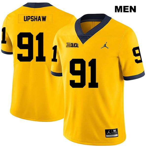 Men's NCAA Michigan Wolverines Taylor Upshaw #91 Yellow Jordan Brand Authentic Stitched Legend Football College Jersey JY25Z46AM